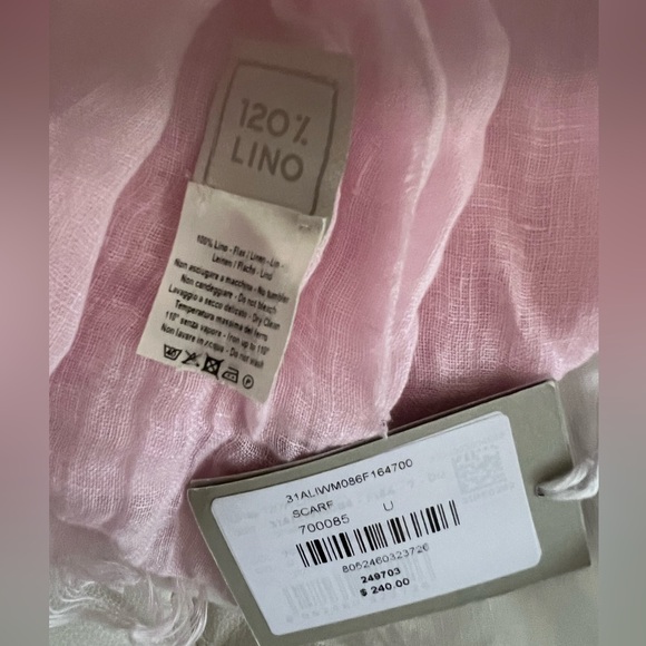 NWT $240.00 120% Lino Made Italy Pink Scarf Wrap Natural Luxury - Picture 3 of 11